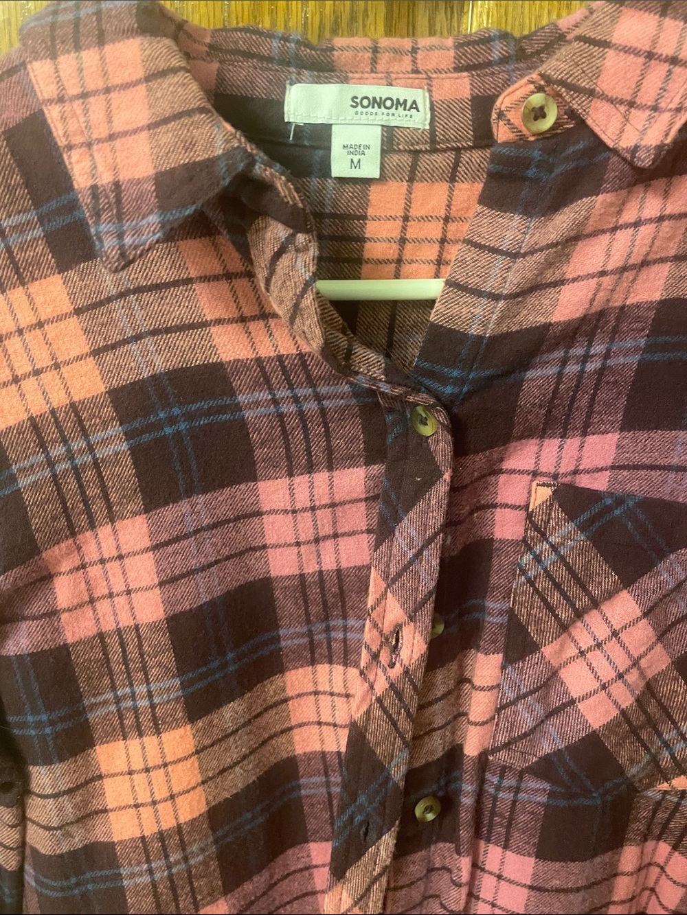 SONOMA Pink and Black Plaid Button-Up Blouse